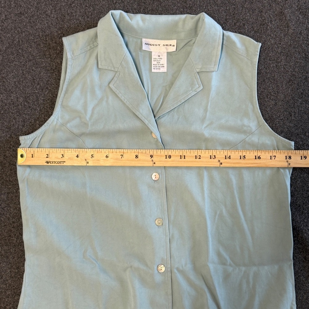 August Silk Womens 100% Silk Sleeveless Button Down Top Sage Green Herringbone M - Picture 4 of 5